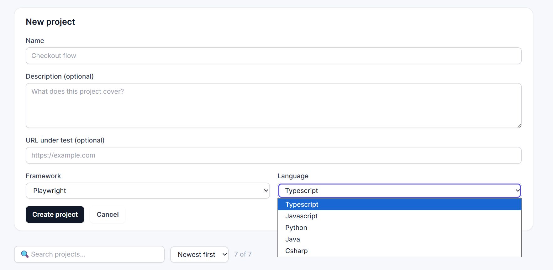 Generated Testcraft test cases, each with a title, priority, and runnable Playwright code